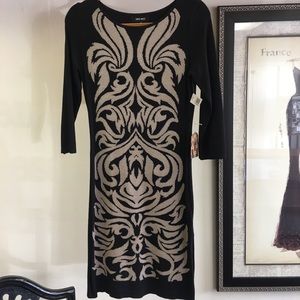 NWT Sz XS Nine West Black / tan Sweater Dress